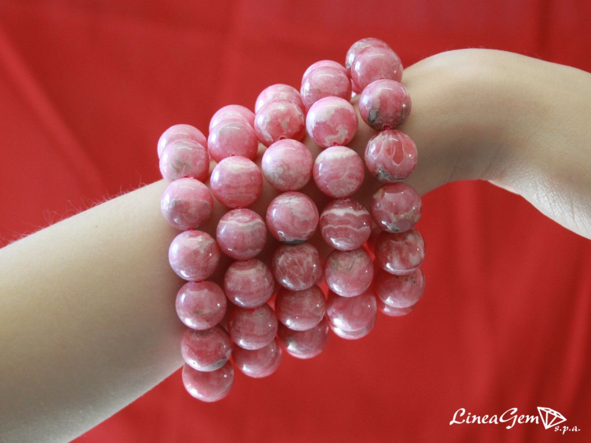 Elastic Bracelets with Natural Rhodochrosite